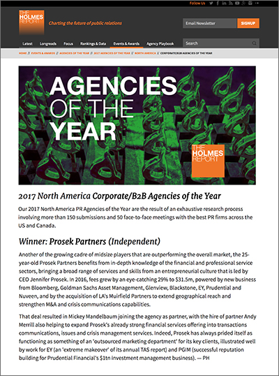 The Holmes Report Prosek Agency of the Year