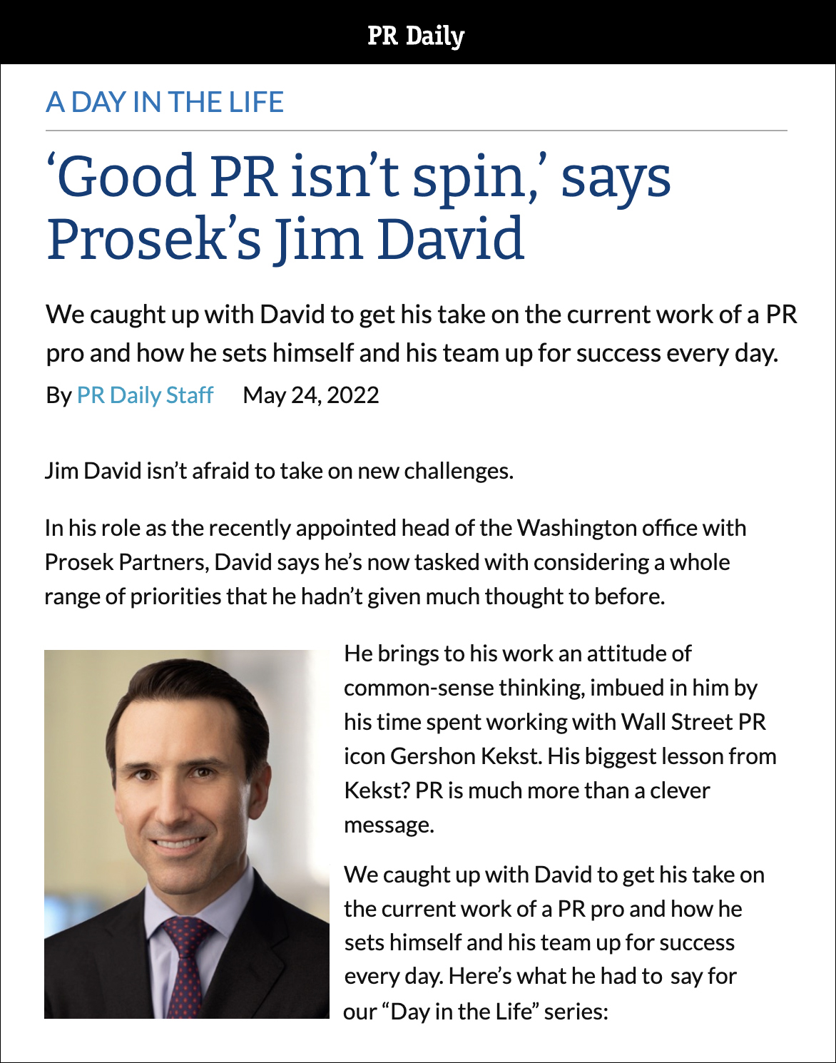 Jim David in PR Daily