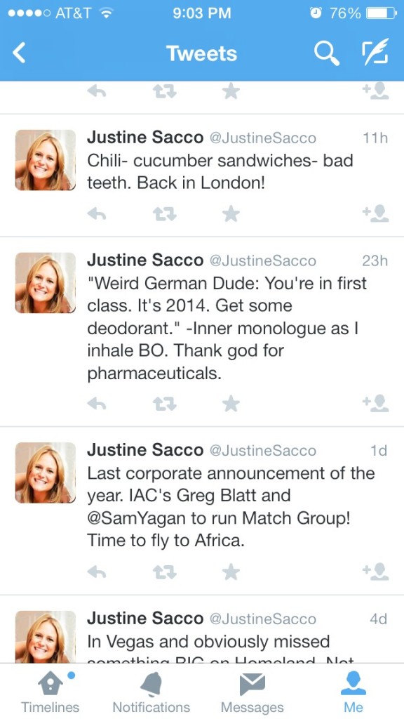 Justine Sacco Twitter Feed