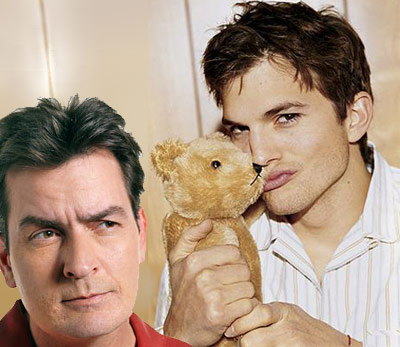 Charlie Sheen Gazing at a Loving Ashton in Confusion