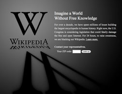 Wikipedia battles SOPA and PIPA